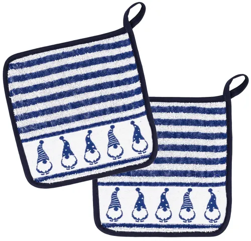 KRACHT 2er Set Topflappen 100%Baumwolle Frottier Serie Wichtel ca. 22x22 cm blau