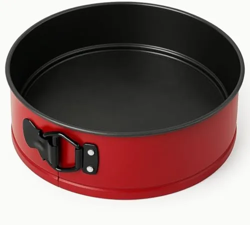 MGE - Backform mit Antihaftbeschichtung - Kuchenbackformen - Runde Kuchenform - Hohe Torten backform - Springform Rund mit Servierboden - Brotbackform - Kuchenform - Karbonstahl - 24 cm - Rot