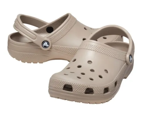 Crocs Classic Clog Sandale Taupe Beigebraun, Größe 39-40 - Erleben Sie den Komfort der Crocs Classic Clogs! Das ergonomische Fußbett aus Croslite-Material sorgt für eine individuelle Passform. Ideal für Strand und Boot, mit optimaler Atmungsaktivität dank Lüftungslöchern.