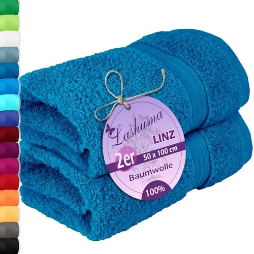 Lashuma 2er Handtuchset Blau - Petrol - Saunatücher, saugstarkes 2er Set aus 100% Baumwolle, ideal für Sport und Wellness, pflegeleicht und in 16 Farben erhältlich.