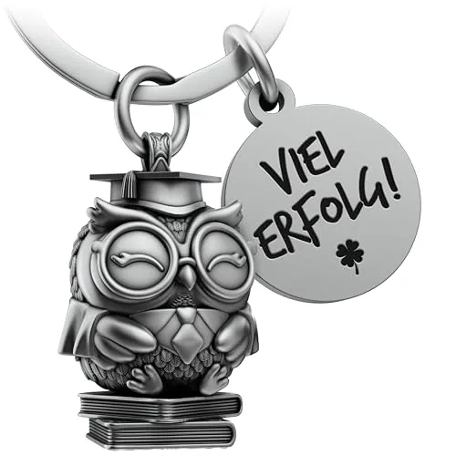 FABACH Viel Glück Eule Schlüsselanhänger mit Gravur - Du schaffst das Glücksbringer für Abitur Prüfung oder Abschlussprüfung - Viel Erfolg