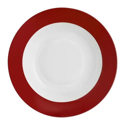Suppenteller Pastateller Tiefteller Porzellan weiß roter Rand 23 cm Spülmaschine