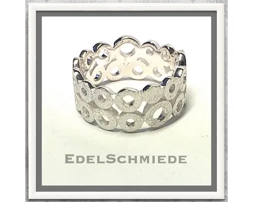 Edelschmiede925 Silberring Edelschmiede925 Bandring runde Kreise 925 Silber eismatt Ringgröße 58