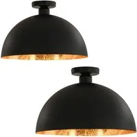 vidaXL 2x Halbkugelförmige Deckenleuchte E27 - Industrielle Deckenleuchte im 2er-Set, elegant in Schwarz und Gold, ideal für stilvolle Wohnzimmerbeleuchtung und schafft eine warme Atmosphäre.