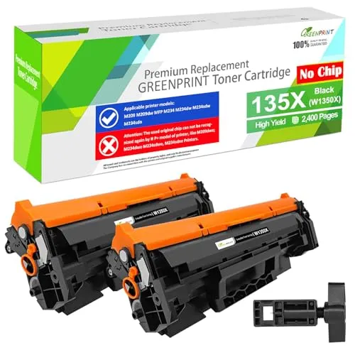 GREENPRINT [KEIN CHIP, mit Spezialwerkzeug] 135X W1350X (135A W1350A) Kompatible TonerPatronen 2 Schwarz Hohe Kapazität 2400 Seiten für H P M209 M209dw M234dw M234sdw M234sdn