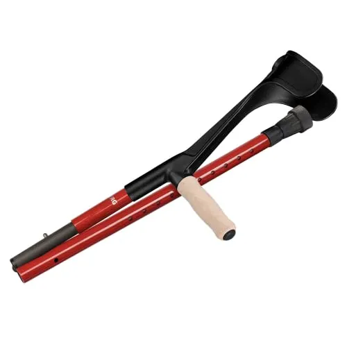 Ossenberg Faltbare Reisestütze aus Carbon mit Ergonomischem Holzgriff - höhenverstellbare Reisekrücke - Unterarmgehhilfe - belastbar bis 140 KG - leicht und stabil - rot