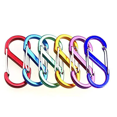 Satz von 6 S-förmigen Doppelclip-Minikarabinern aus Aluminium, 5 cm Langlebiger Schnellverschluss für Haus, Camping, Angeln, Wandern, Reisen und Sport im Freien