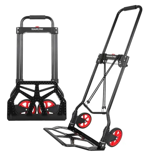 YEAUPE PRO Sackkarre Klappbar, 50kg Tragkraft & höhenverstellbar, Sackkarre für Wagen zum Bewegen und Transportieren mit 2 Expanderseile & Schwammgriff (110cm) - Schwarz - Einrad