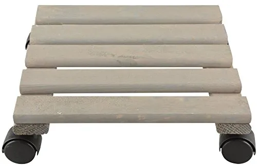 Esschert Design Pflanzentrolley, 30 x 30 x 8 cm, aus Holz, quadratisch, Größe L, mit 4 Kunststoffrollen