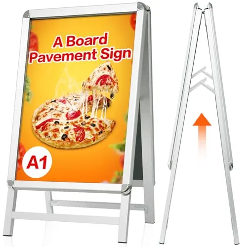 VAIIGO DIN A1 Kundenstopper Outdoor, Plakatständer wetterfest, doppelseitiger Aufsteller inklusive Schutzfolie, A-Rahmen Ständer für Werbung & Messen (A1, Silber)