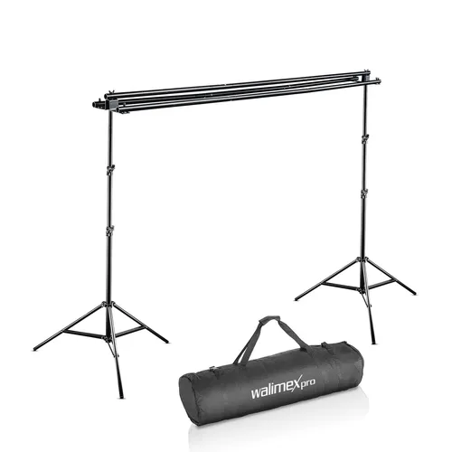 Walimex pro 3-fach Hintergrundsystem 145-290 cm - Fotostudio Zubehör mit flexibler Breitenanpassung von 145 bis 290 cm, ideal für professionelle Foto- und Videoaufnahmen.