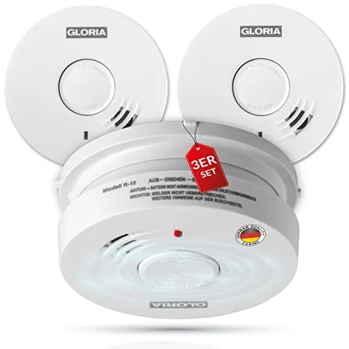 Gloria Rauchwarnmelder 3X R-10 mit 10 Jahren Garantie und fest eingebauter Lithium Batterie