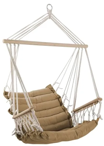 ALEOS. Design Hängesessel Stoffsessel Schwebesessel Hängekorb Maly-BRAUN mit extrem gemütlichem 6cm dicken Sitzkissen und Armlehnen ohne Hängesesselgestell