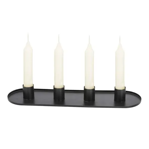 Metall Kerzentablett schwarz für Stabkerzen - 30 x 8 cm - Kerzenhalter oval mit 4 Haltern für Tafelkerzen - Deko Kerzenleuchter für Stabkerzen Tafelkerzen für Weihnachten modern elegant