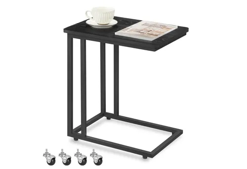 VASAGLE C-Form Beistelltisch mit Rollen - Ebenholzschwarz - Stylischer Couchtisch mit stabiler Ablage und 4 Rollen für maximale Mobilität. Ideal für Frühstück im Bett oder als flexibler Tisch im Wohnzimmer.