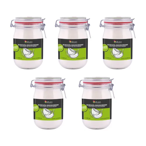 mituso Bio Kokosöl 5000ml geschmacksneutral (desodoriert) | 5L Kokosnussöl Glas