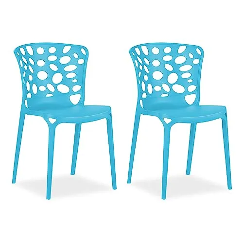 Homestyle4u Gartenstuhl blau 2er Set - stapelbar und wetterfest - Gartenstühle aus robustem Kunststoff im modernen Design, ideal für Outdoor und Indoor. Stapelbar und pflegeleicht für platzsparende Aufbewahrung!