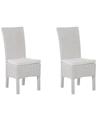 Klassischer Rattanstuhl weiß 2er Set Andes - Esszimmerstühle im praktischen 2er Set, aus hochwertigem Rattangeflecht und stabilen Mangoholzbeinen. Inklusive bequemer Sitzkissen für optimalen Komfort und pflegeleichte Nutzung.