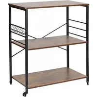 relaxdays Servierwagen Küchenrollwagen 3 Ebenen, Industrial braun|schwarz 80 cm x 89 cm x 40 cm - Vielseitiger Servierwagen mit 3 robusten Ablagen, ideal für Küche und Esszimmer. Mit praktischen Rollen und Feststellbremsen bietet er maximale Flexibilität und Stabilität. Perfekt für Geschirr, Vorräte und mehr.