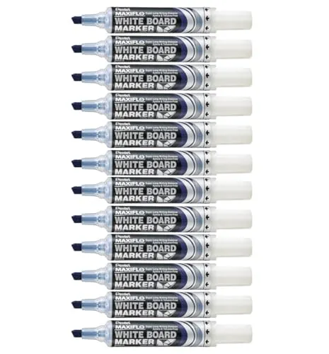 Pentel Maxiflo Marker, trocken abwischbar, mit Keilspitze, 12 Stück, blau