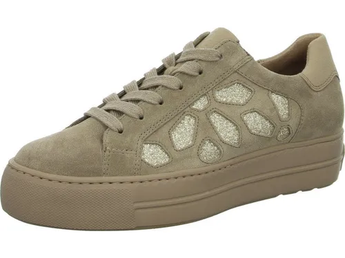 Paul Green 5479-018 Damen Sneaker in Beige - Sportliche Sneaker in Größe 39 aus hochwertigem Velours- und Glattleder mit Glitzer. Ideal für den Alltag, mit bequemer Lederinnensohle und rutschfester Gummisohle.