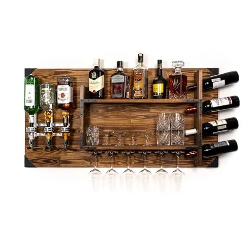 CREATIVE COOPER Holzregal mit Getränkespender – Rustikale Wandbar für 3 Flaschen