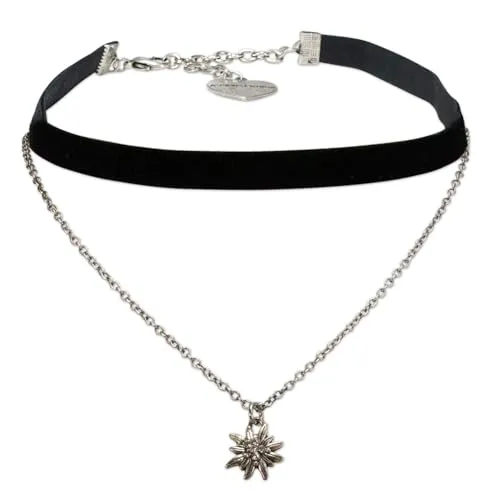 Alpenflüstern Trachten-Samt-Kropfband Strassedelweiss-Kette - Elegante Trachtenkette für Damen, handgefertigte Samtkropfband mit angenehmem Tragegefühl – perfekt für jedes Trachten-Outfit!