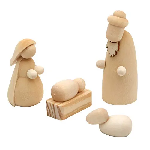 Dekohelden24 Handgedrechselte Holz Krippenfiguren als 4er Set, Maße L/B/H: 2 x 2 x 5,5 cm.