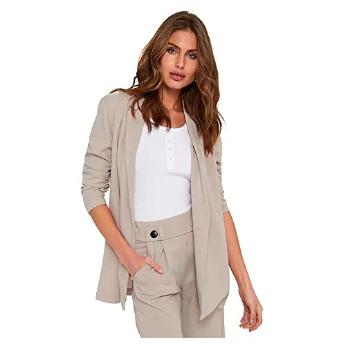 JDY Damen JDYGEGGO L/S JRS NOOS Lässiger Blazer in Chateau Gray - Blazer für Damen, klassischer Schnitt mit umschlagenem Kragen und regulärer Passform, ideal für elegante Anlässe oder den Alltag.