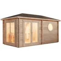 Saunahaus Pori-70 - Naturbelassen mit 70 mm Wandstärke - Sauna für Zuhause, 488 x 254 cm, ideal zum Stressabbau und zur Revitalisierung von Körper und Geist. Inklusive hochwertiger Ausstattung und großem Vorraum für entspannende Momente.