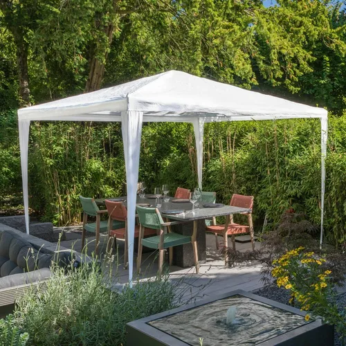 Gravidus Pavillon Faltpavillon 3x3m - Weiß - Pavillon für Gartenpartys: Bietet optimalen Sonnenschutz und ist windstabil mit einem robusten Stahlrahmen. Schneller Aufbau ohne Werkzeug und elegantes, offenes Design für beste Luftzirkulation.