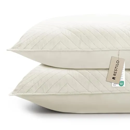 RESTILO Kissenbezug 45x45 cm 2er Set Beige Kissenhülle Dekorative Sofakissen Dekokissen Zierkissenbezug Ultrasonic Steppung weich für Sofa deko ideal für Wohnzimmer Schlafzimmer Softa