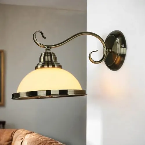 Wandleuchte Messing Antik mit Glasschirm – Vintage Jugendstil - Lampen: Stilvolle Jugendstil Wandleuchte mit elegantem Glasschirm, ideal für ein gemütliches Ambiente in Flur, Wohnzimmer oder Schlafzimmer. Hochwertige Verarbeitung und vielseitig einsetzbar.