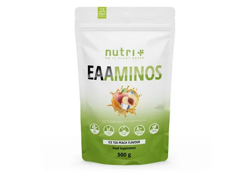 nutri+ EAA Instant Pulver 500g – 6 fruchtige Sorten - Aminosäurenpulver mit essentiellen Aminosäuren, 100% vegan, glutenfrei und ohne Zucker. Ideal für Muskelaufbau und Körperfunktionen, entwickelt von Ernährungswissenschaftlern in Deutschland.