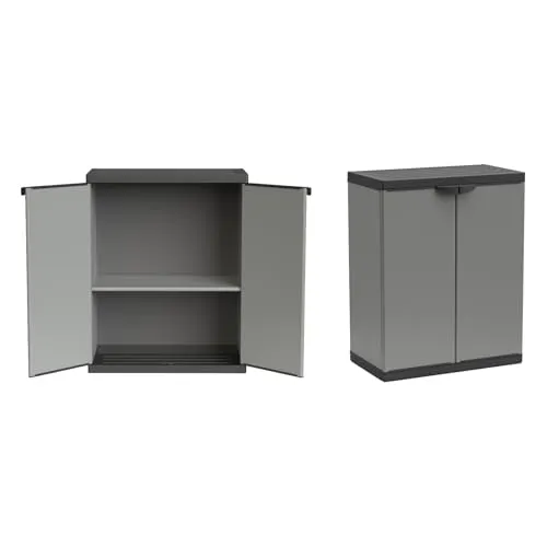 Kreher 2 Stück Kunststoffschrank, Gartenschrank in Lichtgrau mit jeweils einem höhenverstellbaren Einlegeboden. Maße BxTxH in cm pro Schrank: 68 x 38,5 x 85 cm