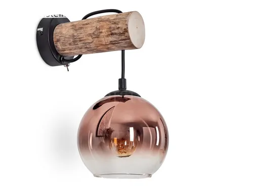 hofstein Wandleuchte aus Holz/Metall/Glas in Schwarz/Natur/Kupfer - Moderne Wandleuchte für den Innenbereich, ideal für Esszimmer und Flur. Mit praktischem An-/Ausschalter und stilvollem Design aus Holz, Metall und Glas. E27-Fassung für individuelle Lichtgestaltung.