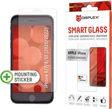 Displex Smart Glass (9H) für Apple iPhone 6/7/8/SE (2020/2022) - Montagesticker - unzerbrechlich - Apple - iPhone 6/7/8/SE (2020/2022) - Schlagfest - Kratzresistent - Staubresistent - Transparent - 1 Stück(e) (01627)