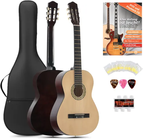 Classic Cantabile AS-851-L Linkshänder Klassikgitarre 4/4 Starter Set - Gitarren - Ideal für Linkshänder, perfektes Einsteigerinstrument mit Zubehör, geeignet ab 14 Jahren und 150 cm Körpergröße, Lindenholz Korpus und Blackwood-Griffbrett.