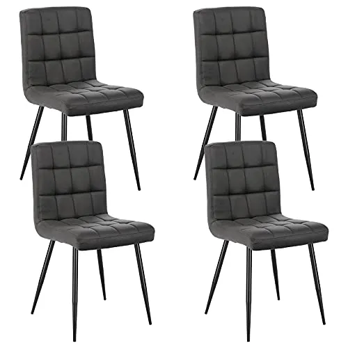 Lestarain Esszimmerstühle 4er Set Küchenstuhl Polsterstuhl Wohnzimmerstuhl Samtstuhl Sessel mit Rückenlehne, Metallbeine, Sitzfläche aus Samt, Dunkelgrau