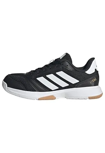 adidas Damen Ligra 8 Indoor Schuhe - Core Black/Cloud White, 44 EU - Damen-Hallenschuhe mit atmungsaktivem Obermaterial aus Synthetik-Leder und Mesh, ideal für den Indoor-Sport, mit dämpfender Zwischensohle und umweltfreundlichem Design aus 20 % recycelten Materialien.
