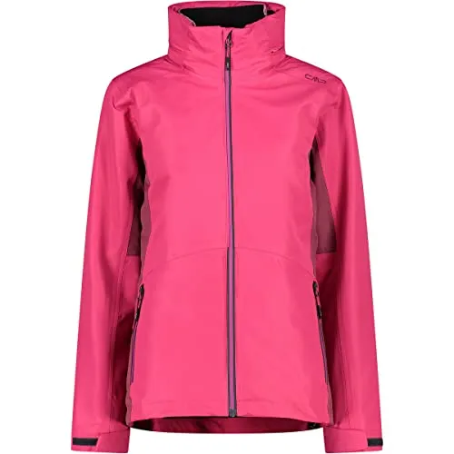 CMP Woman Jacket Zip Hood Detachable Inner Jacket - Fuchsia, Size 34 - Funktionsjacke mit Knit Tech Clima Protect, wasserabweisend und atmungsaktiv, ideal für Outdoor-Aktivitäten