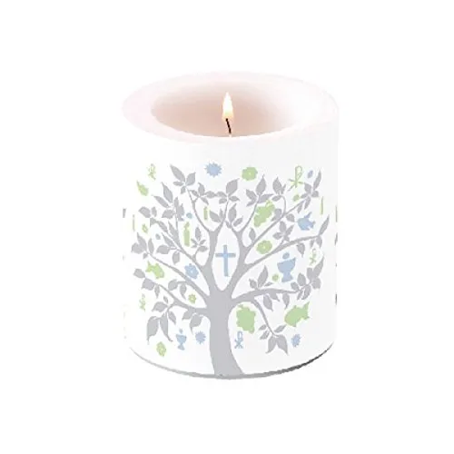 Tischkerze Kommunion, Konfirmation, Baum in Silber, 90 mm