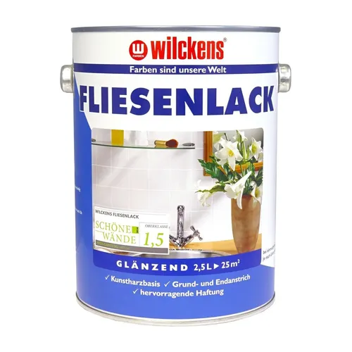 Wilckens Fliesenlack Weiß 2,5l - Glänzender Fliesenlack - Lacke für Fliesen, feuchtigkeitsbeständig und ideal für Innenräume. Deckt bis zu 25 m², glänzendes Finish und einfache Verarbeitung.