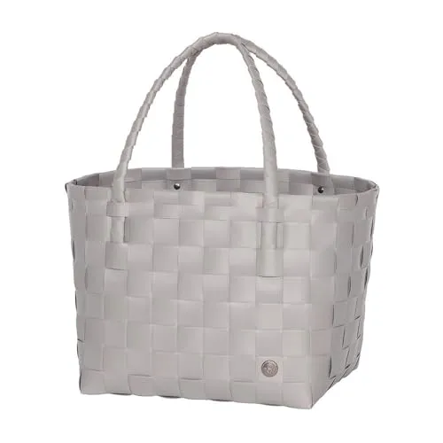Handed By Paris Shopper - Hell-Grau Einkaufskorb - Umweltfreundlicher Einkaufskorb aus recyceltem Kunststoff, ideal für nachhaltige Einkäufe. Maße: 27 cm hoch ohne Griffe, 48 cm mit Griffen.