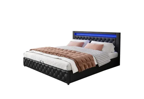 MODFU Polsterbett Doppelbett 180 x 200 cm mit Lattenrost und LED-Beleuchtung - Komfortables Funktionsbett mit Stauraum und modernem Design. Ideal für Schlafzimmer, bietet Platz für eine Matratze (nicht enthalten) und ist bis 220 kg belastbar.