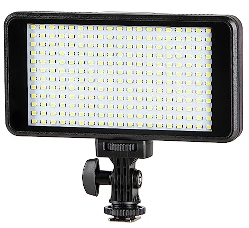 ayex Extraflache dimmbare Videoleuchte mit 228 LEDs und Power Bank Funktion mit Diffusoren und Neiger, Blitzschuhanschluss und 1/4