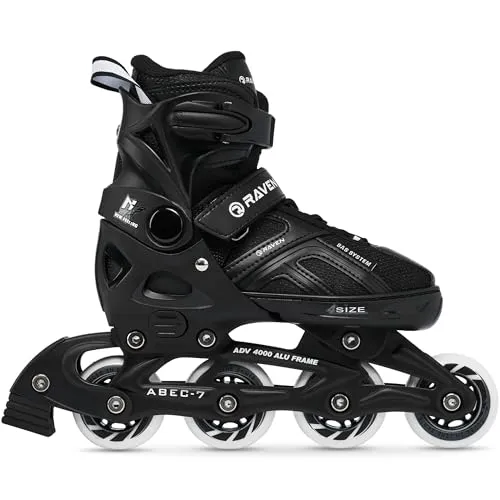 RAVEN Pulse Inline Skates Inliner für Kinder und Erwachsene OPTIONAL 2in1 mit Schlittschuhen verstellbar (Black ohne Kufen, 33-36 (20-22,5cm))