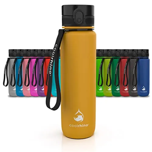 coolrhino Trinkflasche 350ml für Kinder, Sport, Schule, Fitness & Outdoor - Wasserflasche auslaufsicher und Bpa frei - Flasche für Kohlensäure geeignet (Rhino Sun yellow, 350ml)