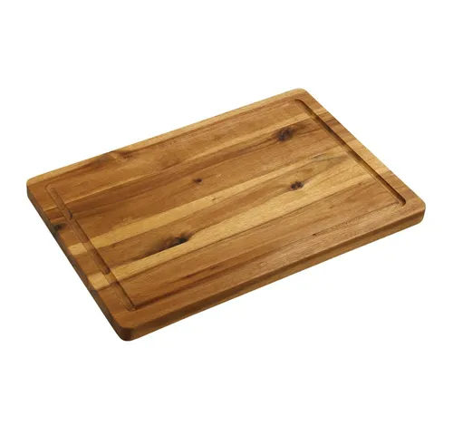 Kesper Tranchierbrett aus Akazie, FSC-zertifiziert, 46cm x 30cm - Das Kesper Tranchierbrett aus FSC-zertifiziertem Akazienholz bietet eine großzügige Fläche und eine umlaufende Saftrille für sauberes Arbeiten. Ideal für die Zubereitung und Präsentation in der Küche.