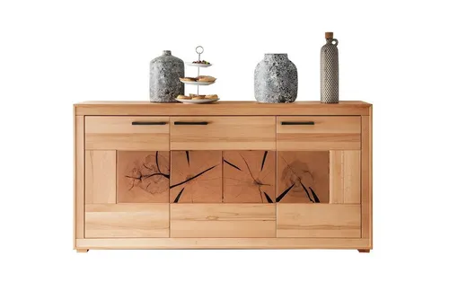 Main Möbel Sideboard Kommode Danzig 171cm aus geölter Kernbuche - Modernes Sideboard mit edlen Glaselementen und robusten metallenen Griffen, bietet viel Stauraum und ist pflegeleicht dank geölter Oberfläche. Perfekt für stilvolle Akzente in Ihrem Wohnraum.